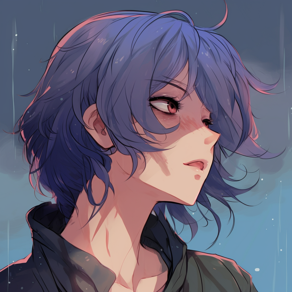 A sketch of a despondent anime character, portrayed through a monochromatic palette and intricate linework. animated depressed anime pfp icons