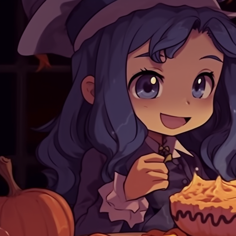 Two characters chasing a turkey, dynamic poses and lots of motion lines. thanksgiving style halloween matching pfp for duo pfp for discord.