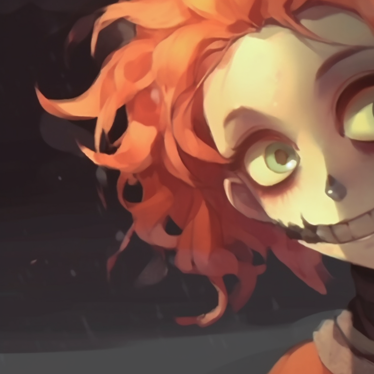 Two characters grinning eerily, painted in pastel hues against a chilling backdrop. non anime matching halloween theme profiles pfp for discord.