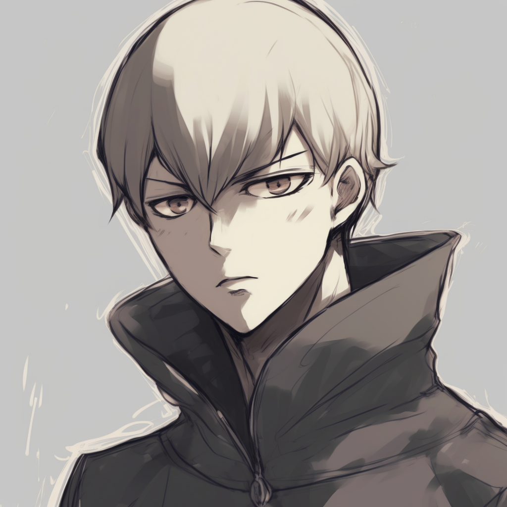 Saitama in his signature idle stance, minimalist art style and subdued color scheme. humorous male anime pfp