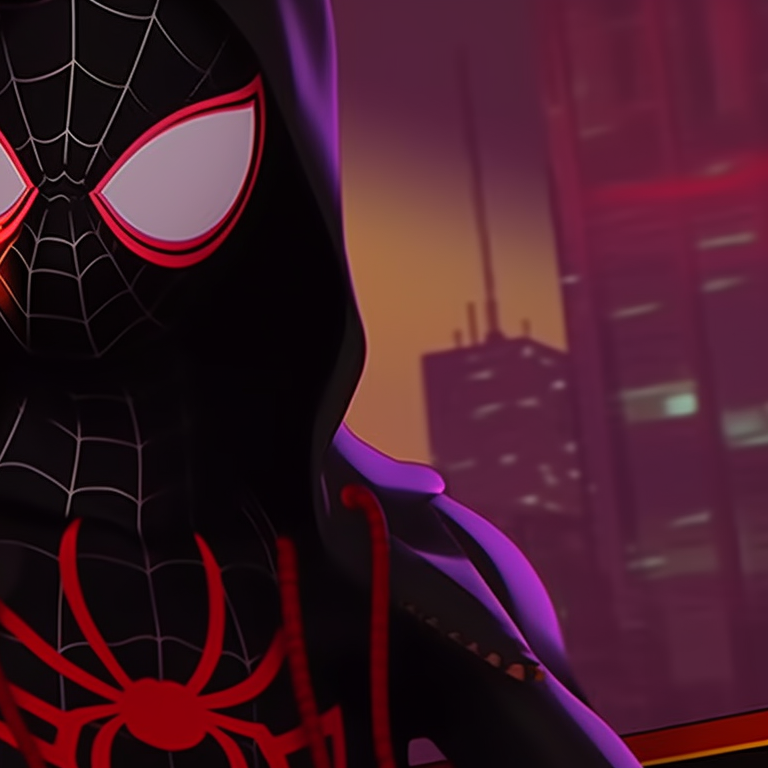 Miles Morales and a friend, donning matching Spider-Man masks and Halloween capes, looking into the distance. miles morales halloween themed pfps pfp for discord.