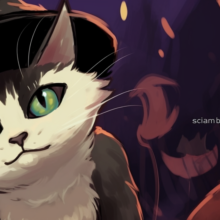 Two cat characters under a haunted moonlight sky, intricate shading and mystical glow. matching halloween theme cat pfp pfp for discord.