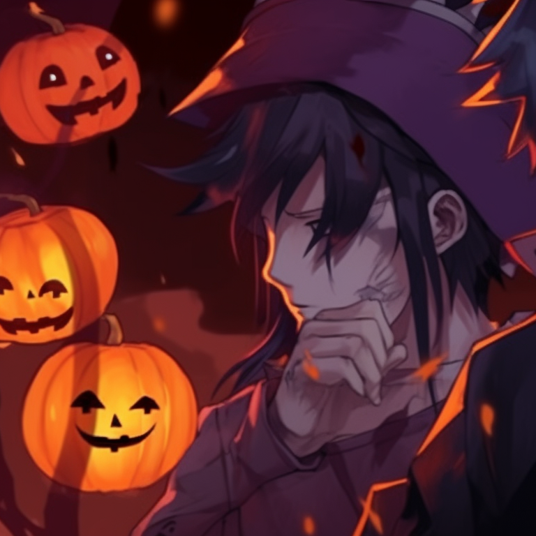 Naruto and Sasuke, a dynamic showcase of their Halloween costumes, bright hues and the distinctive Sharingan and Rinnegan eyes. sharingan and rinnegan naruto, sasuke halloween pfp pfp for discord.