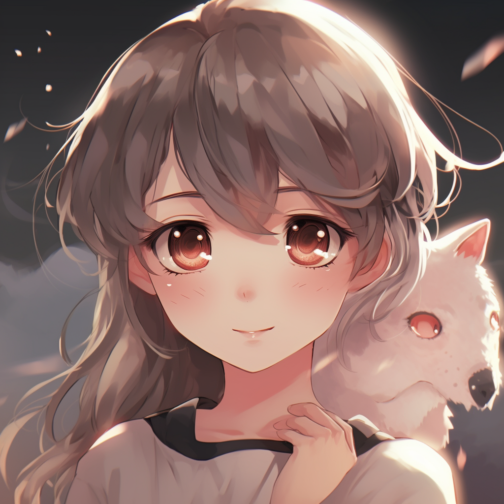 Profile picture of a cute anime girl with a tiny dragon, simple background and light colors. cute female animated pfp