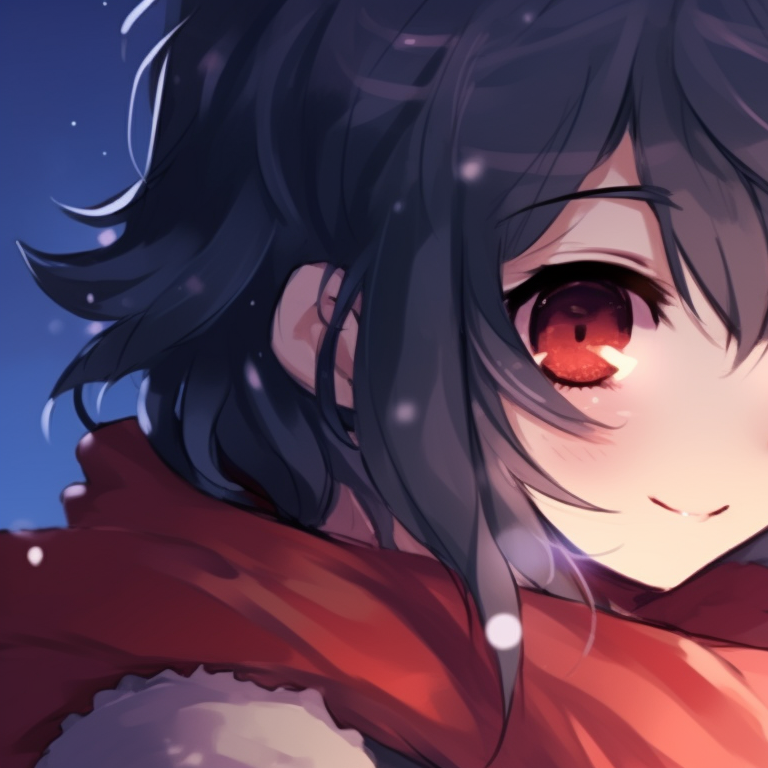 Two characters under a starry night sky, deep blues and sparkling lights, opening a gift together. seasonal matching pfp christmas pfp for discord.