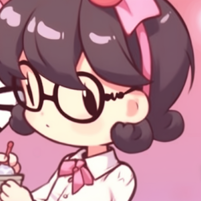 Two characters, soft shading and soft expressions, each holding a Hello Kitty plush toy. hello kitty themed matching pfp pfp for discord.