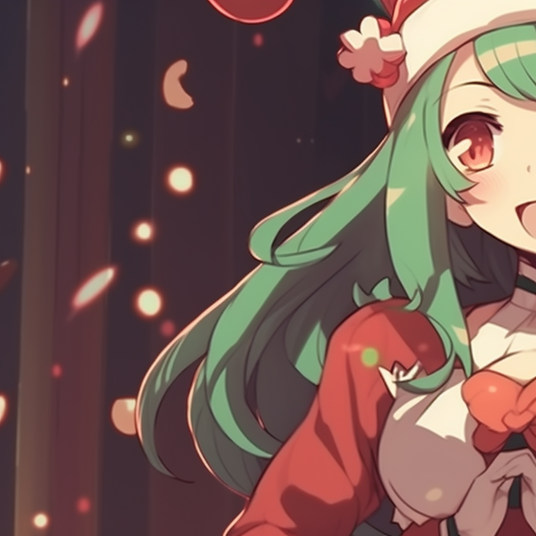 Two characters exchanging Christmas presents, warm colors and kitchen setting. celebrate with matching christmas discord pfp pfp for discord.