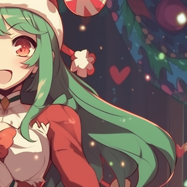 Two characters exchanging Christmas presents, warm colors and kitchen setting. celebrate with matching christmas discord pfp pfp for discord.