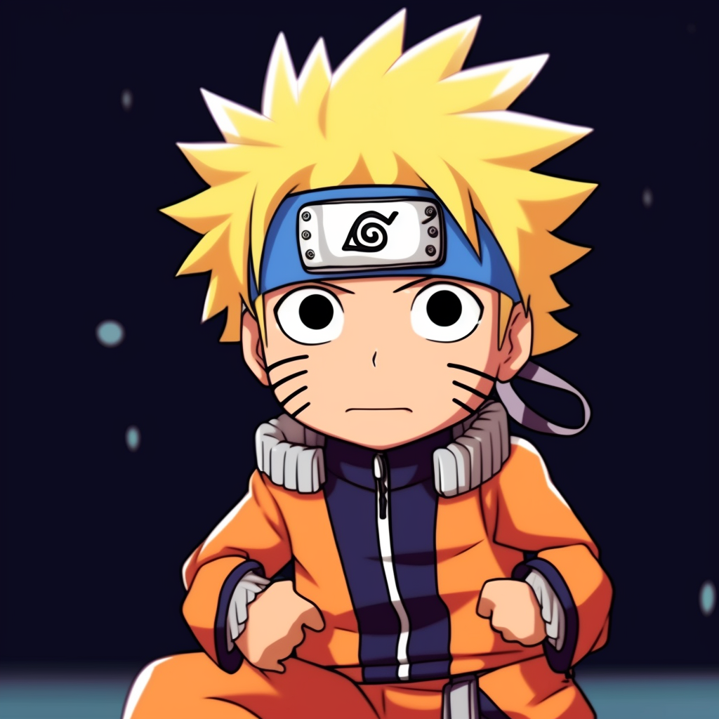 Naruto Uzumaki in a chibi style, featuring bright colors and exaggerated features. adorably funny anime pfp pfp for discord.