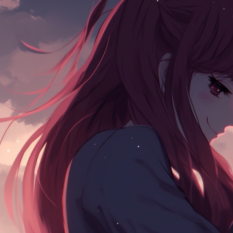 Two characters in romantic embrace, background of a starry sky, dramatic lighting. anime matching pfp romantic couple pfp for discord.