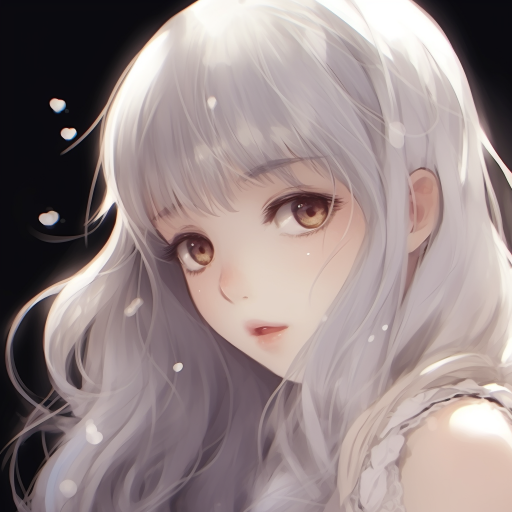 A white-haired anime girl in side gaze, intricate background details with subtle shading. white hair anime pfp girl