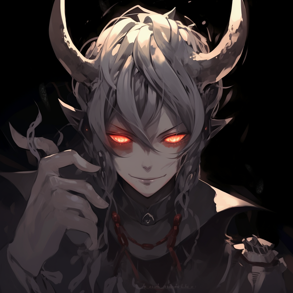 Full-bodied depiction of the Demon King with arrows across his chest and a sword in hand, dark colors with streaks of light for drama. unique demonic anime pfp pfp for discord.