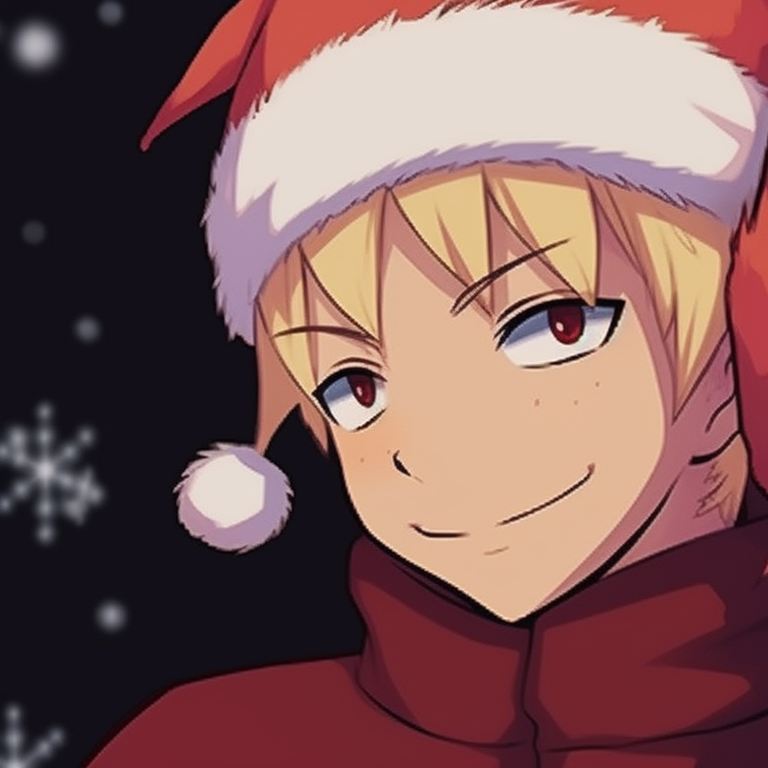 Naruto characters wearing Santa hats, playful expressions and lively colors. naruto themed matching christmas profile pictures pfp for discord.