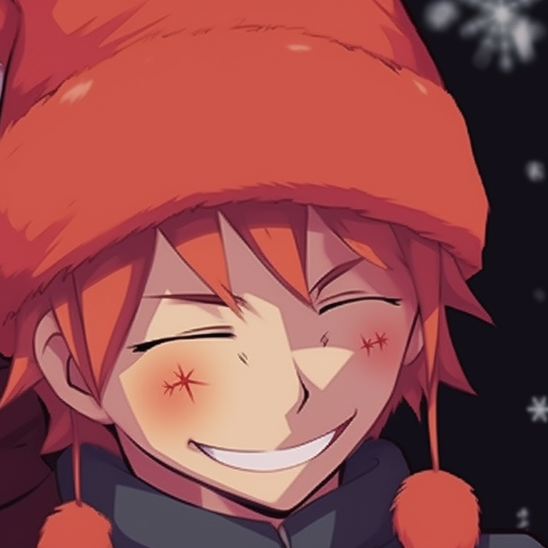 Naruto characters wearing Santa hats, playful expressions and lively colors. naruto themed matching christmas profile pictures pfp for discord.