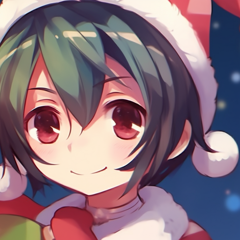 Two characters in matching Christmas attire, coordinated poses and warm glow. christmas-themed cute pfp that match pfp for discord.