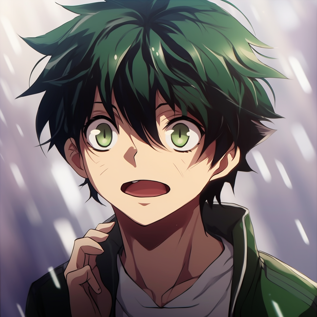 Close-up of Deku's face, featuring strong line-work and shadow detailing interesting good anime pfp