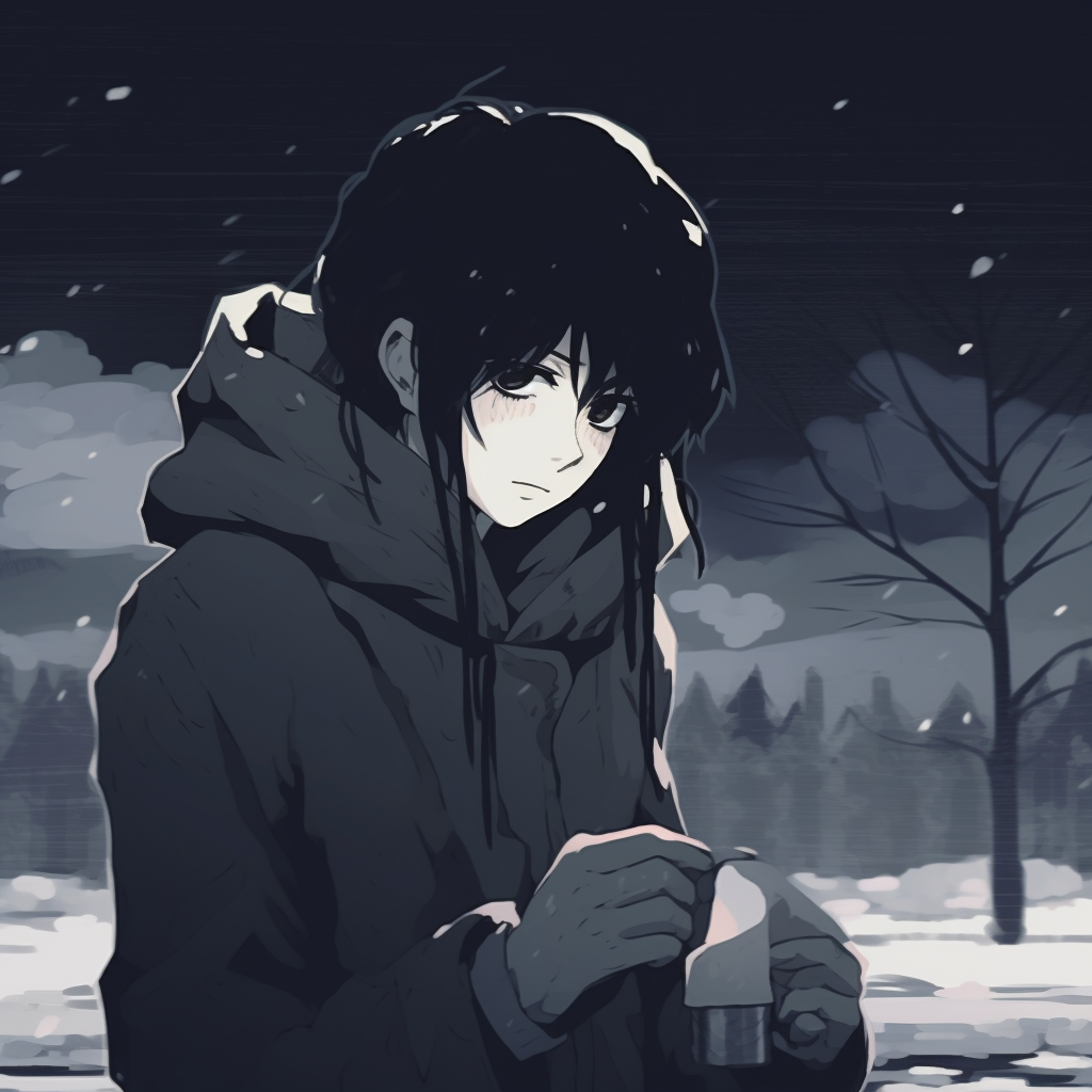 Pensive female character seen under the glow of the moon, heavy use of blue shades for nighttime setting. anime depressed pfp: female characters pfp for discord.