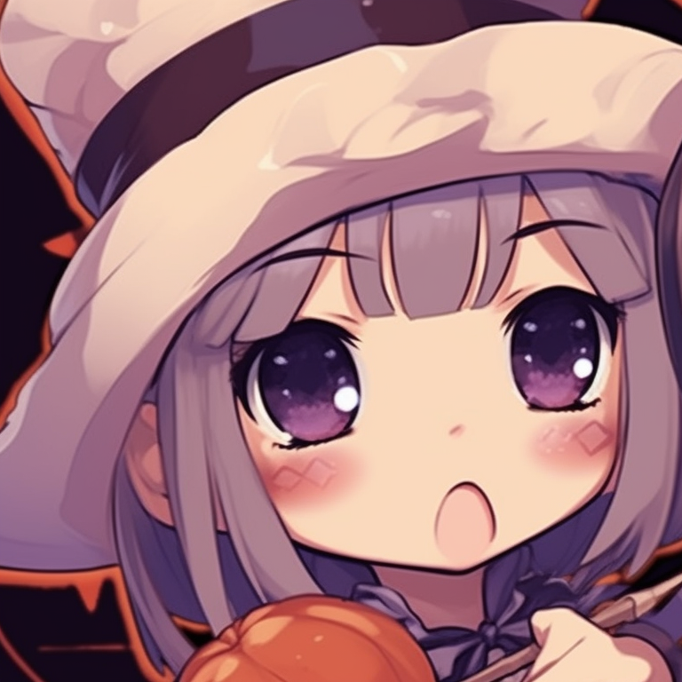 Two cute girls with Halloween-themed outfits including pumpkin patterns and warm colors. cute girl anime halloween matching pfp pfp for discord.