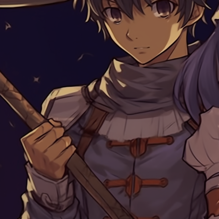 orange pumpkin and Casca in dynamic poses, Halloween decorations in background, dramatic shadows berserk characters in halloween outfits pfps pfp for discord.