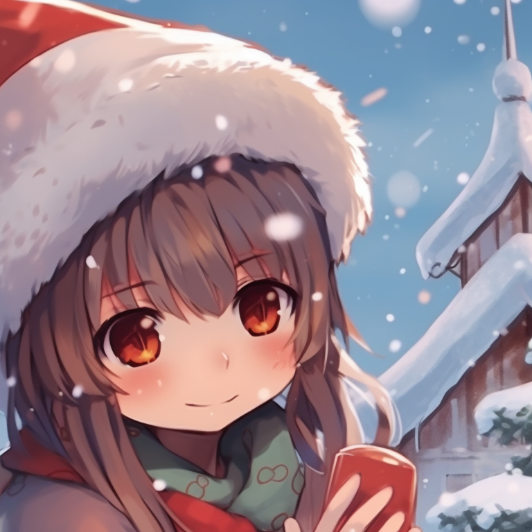 Two characters embracing under a starlit sky, utilising soft colour palette and nuanced expressions conveying a romantic atmosphere. christmas matching pfp for festive pfp for discord.