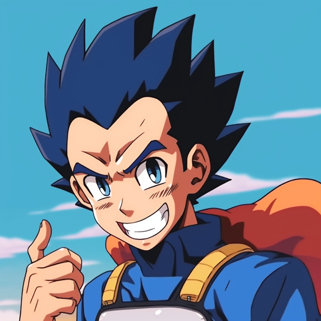 Vegeta from Dragon Ball Z with a sarcastic smile, bold outlines and vibrant colors. anime meme pfp that tickle your funny bones pfp for discord.
