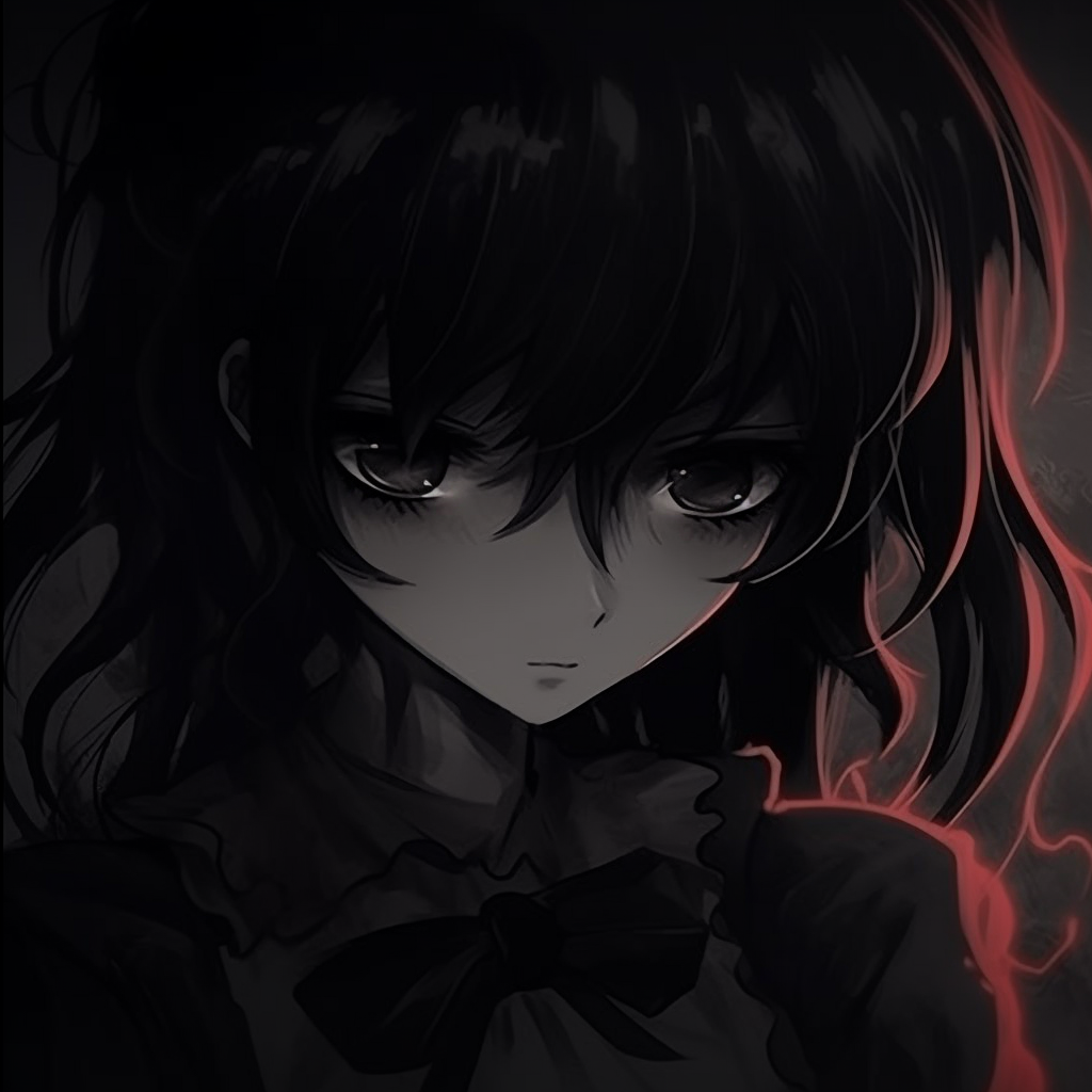Profile picture of a dark Lolita, intricate details of her lace headwear, and a captivating gothic beauty. cute darkness anime pfps pfp for discord.