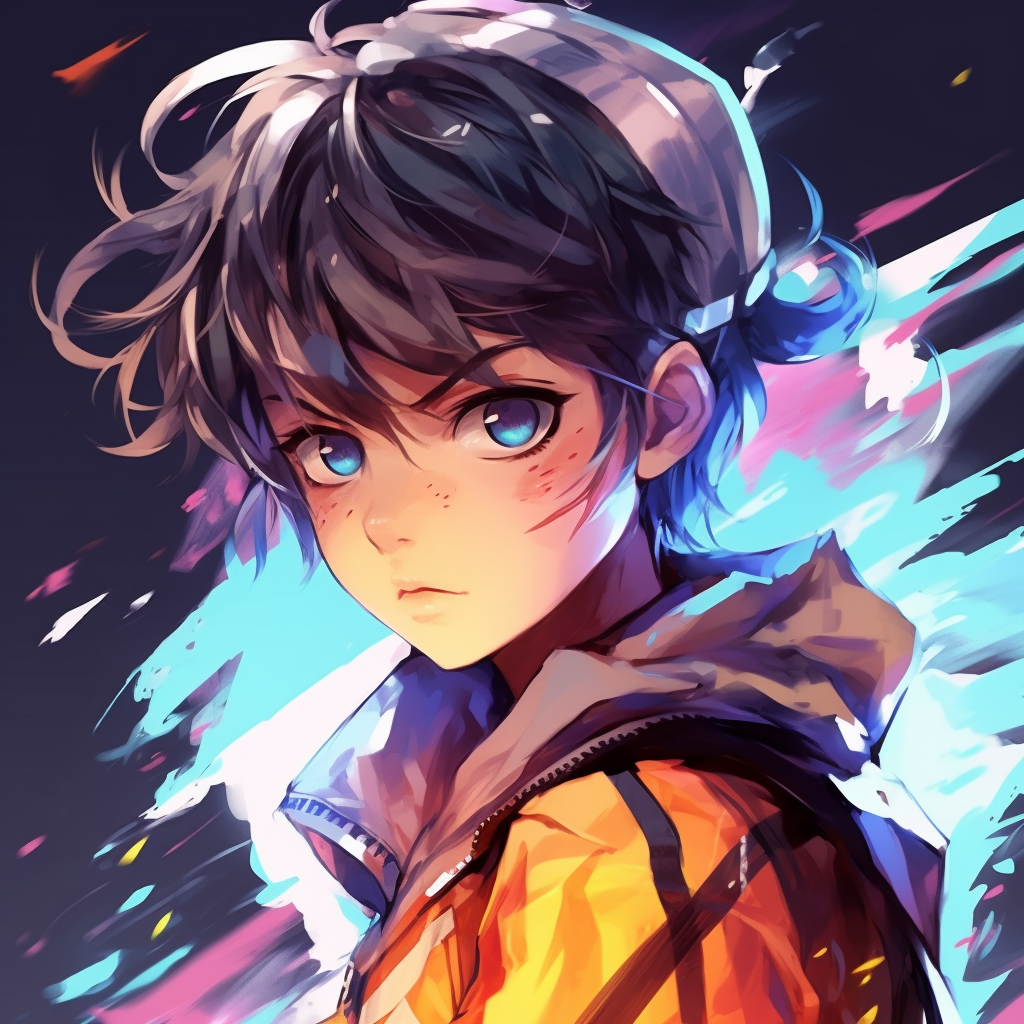 The profile of a sport-themed anime character displaying expression of confidence and determination with a vibrant color scheme. trending pfp anime styles pfp for discord.