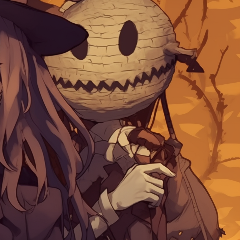 Two creepy creature characters, grotesque details and muted, dark colors. find your perfect non anime halloween matching pfp pfp for discord.