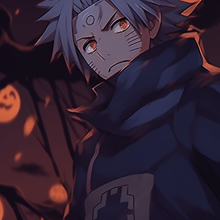 Naruto and Sasuke in ghostly forms, both sporting mischievous smirks, amidst a misty Halloween background. naruto and sasuke halloween duo pfp themes pfp for discord.