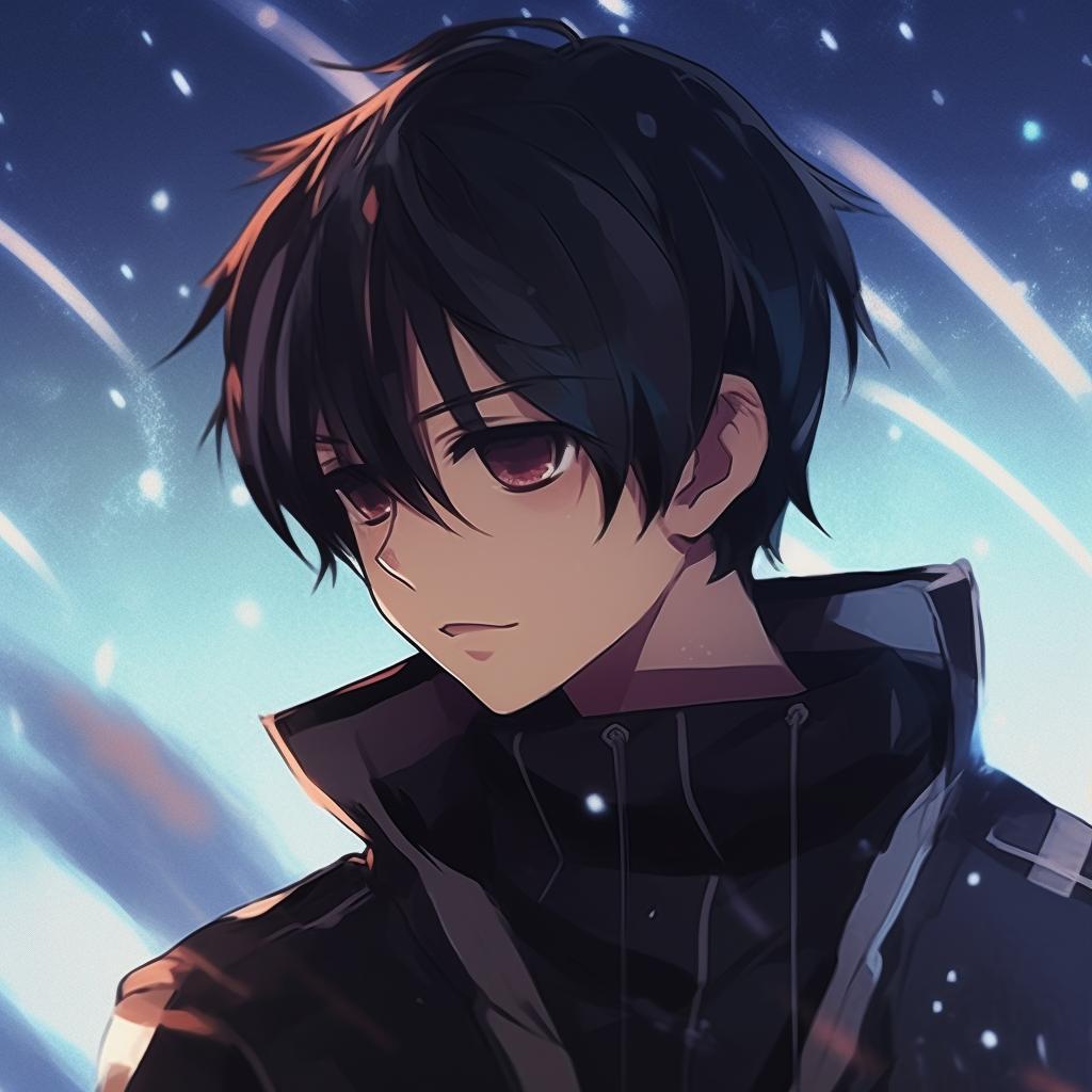 Kirito from Sword Art Online, sleek lines and dark tones. modern anime male pfp pfp for discord.
