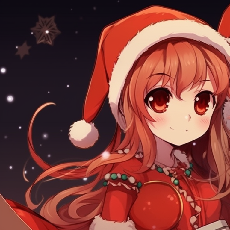 Two characters in winter wear, holding songbooks, a snowy village as background. adorable matching christmas discord pfp pfp for discord.