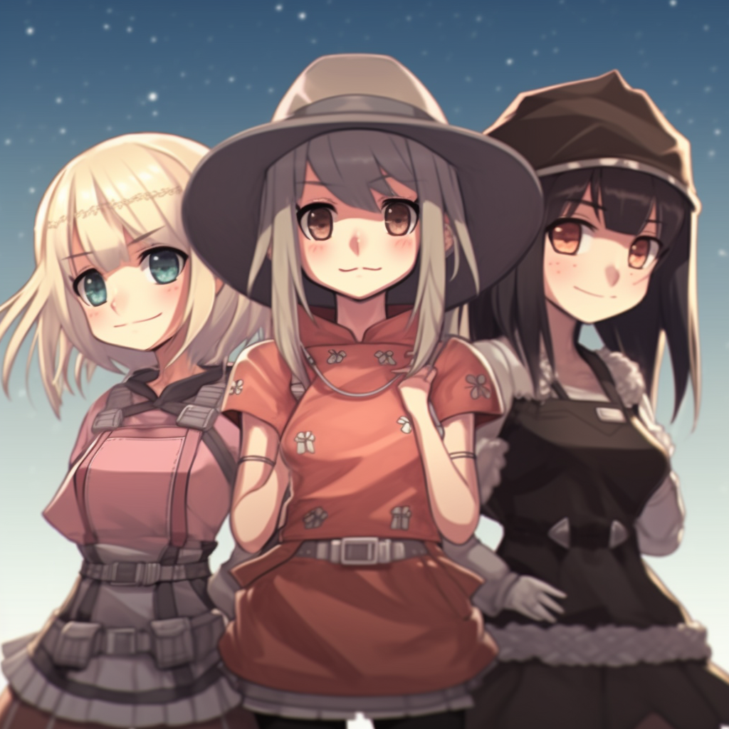Anime princess trio showcasing distinct regal outfits and vibrant colors. cute anime trio pfp pfp for discord.