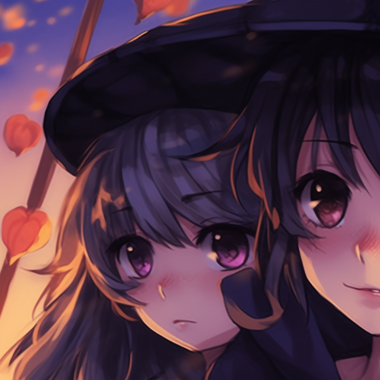 Two girls under a star-twinkled sky, delicate lines and luminous palette. unique girl's matching pfp pfp for discord.