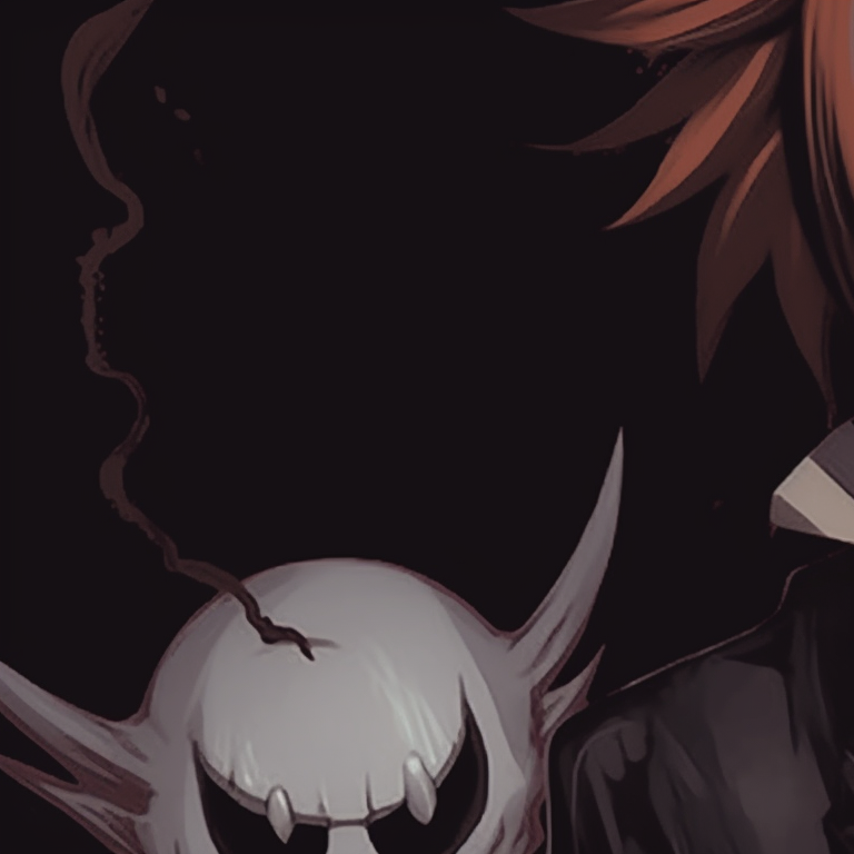 Two Death Note characters, against a pitch-black background, hinting at a Halloween theme with their monstrous transformations. versatile death note matching pfp halloween theme pfp for discord.