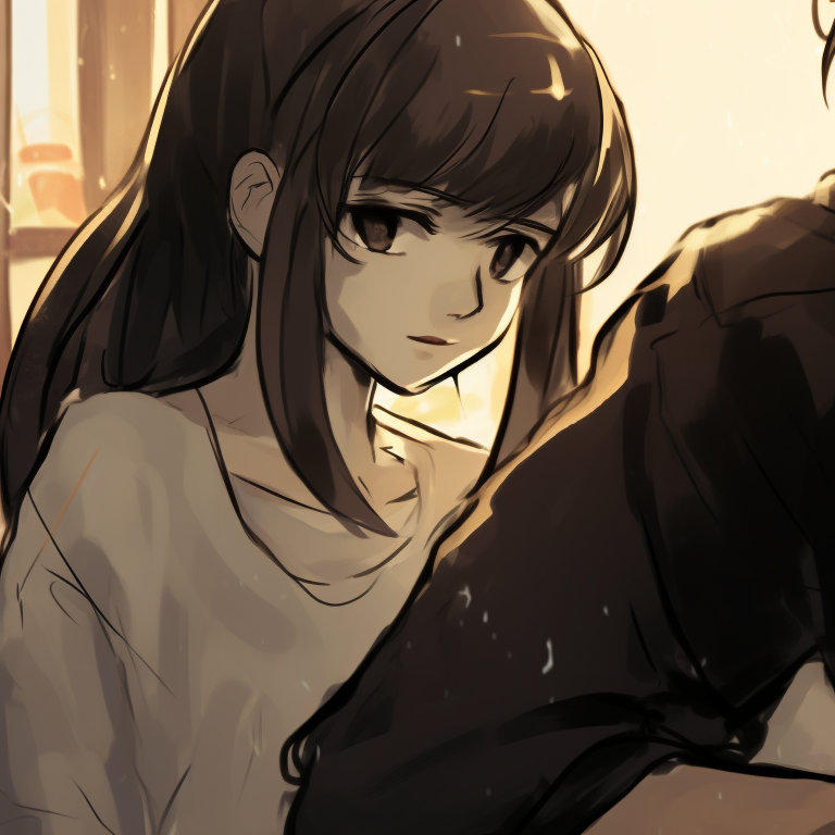 Lady K and the sick man walking side by side, use of dynamic lines and strong colors. lady k and the sick man matching pfp books pfp for discord.