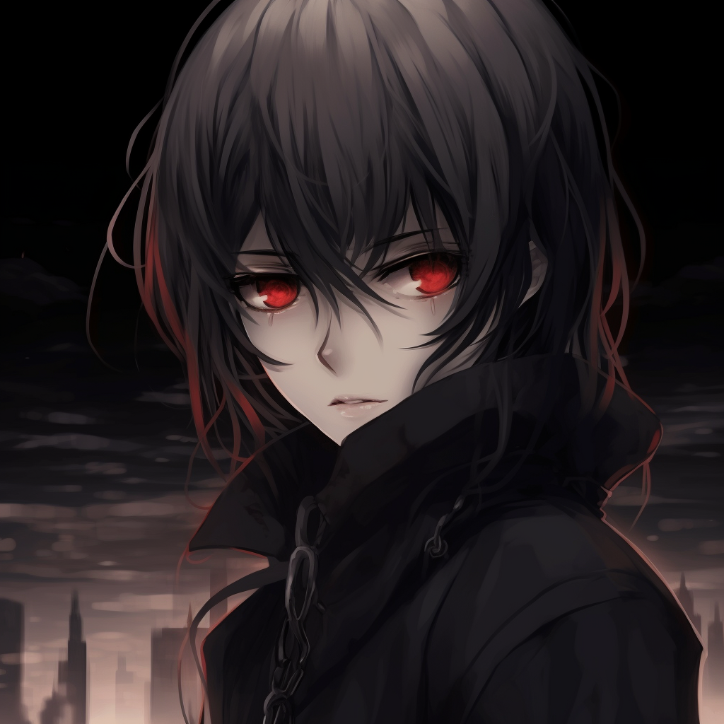 Anime boy in monochromatic gothic attire, intricate details in the outfit. ultimate gothic anime boy pfp