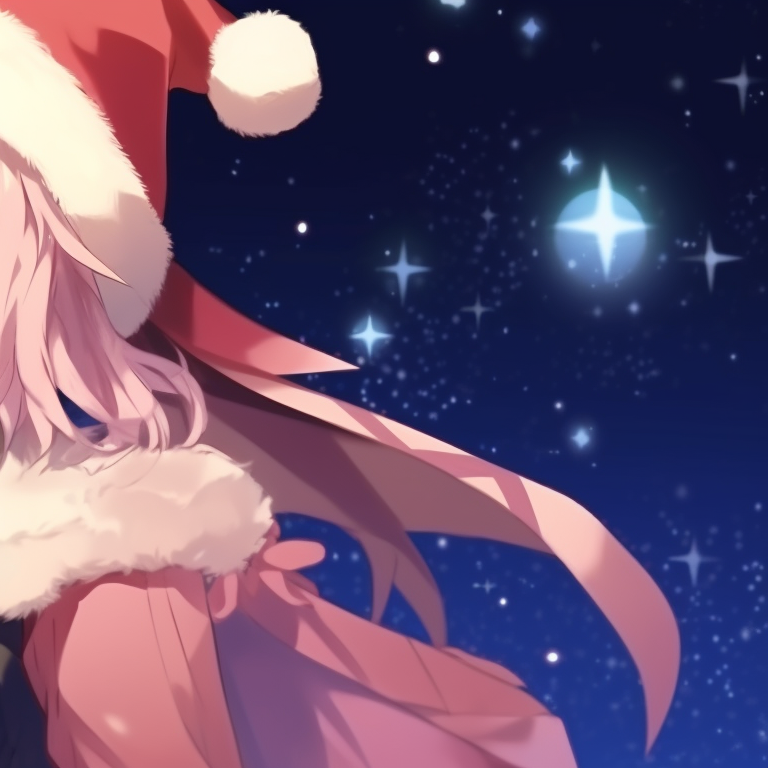 Astolfo and his mate in a snowy landscape, vibrant colors and warm expressions, signify a festive mood. astolfo themed christmas matching pfp pfp for discord.