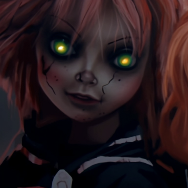 Chucky and Tiffany in matching bloody outfits, sharp linework and high contrast. chucky and tiffany pfp ideas pfp for discord.