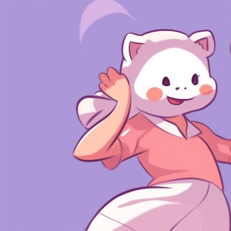 Two anime characters, soft hues and rounded details, engaged in a silly dance. funny anime inspired matching pfp pfp for discord.