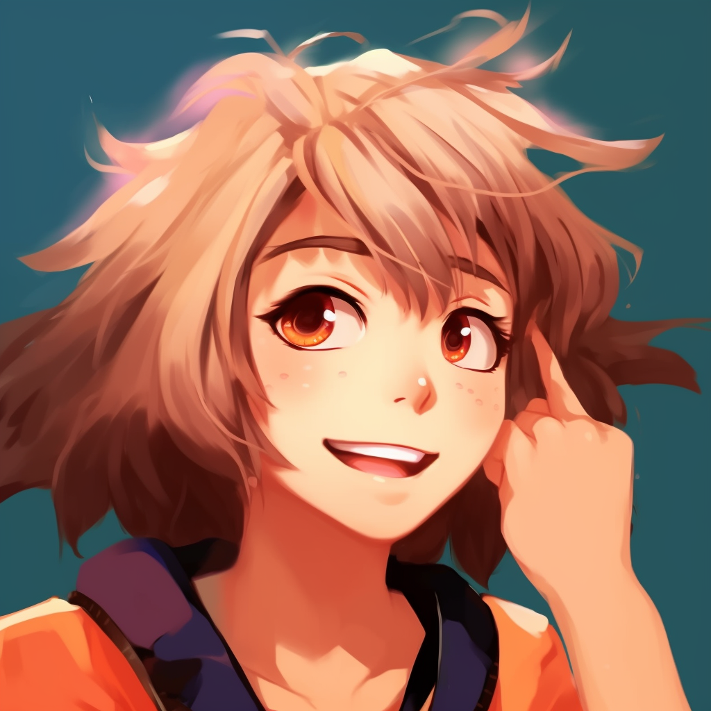 Anime girl with an expression of hilarity, colorful design with elaborate details on the hair and eyes. girl anime meme pfp of comedy pfp for discord.