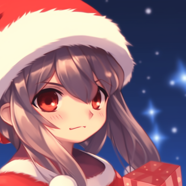 Two characters in matching Santa outfits, vibrant red colors and playful facial expressions. creative matching christmas aesthetic pfp pfp for discord.