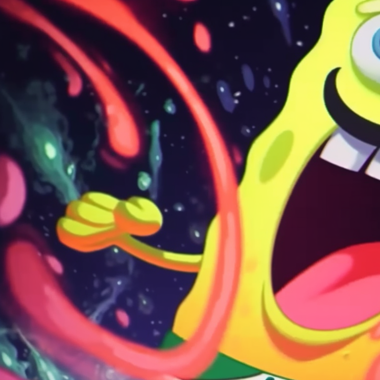 Two characters in a parade near Spongebob's pineapple house, characterized by its vivid colors and fun style. cute spongebob matching profile picture pfp for discord.