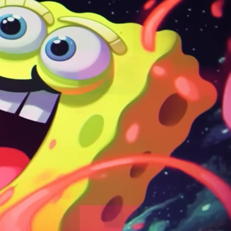 Two characters in a parade near Spongebob's pineapple house, characterized by its vivid colors and fun style. cute spongebob matching profile picture pfp for discord.