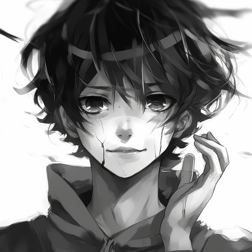 Close sketch of an anime character with wild eyes, sharp lines are used to emphasise expression. crazy anime boy pfp sketching tips pfp for discord.