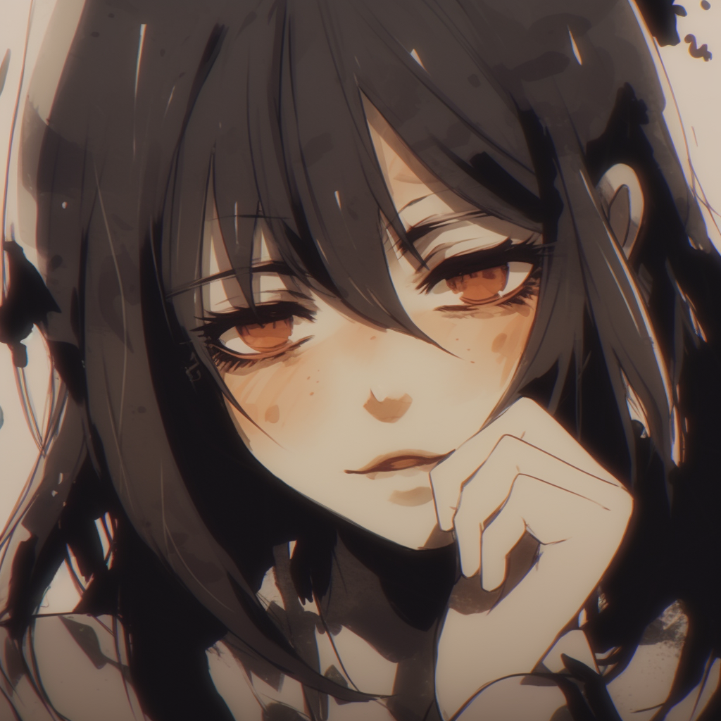Mikasa Ackerman in soft sepia tones, detail on her expression and hair. anime pfp aesthetic graphic illustrations