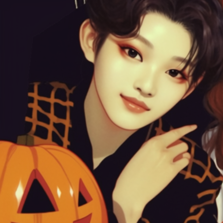 Two K-pop characters enveloped in ethereal mist, muted colors with flowing garments. kpop halloween theme matching pfp inspirations pfp for discord.