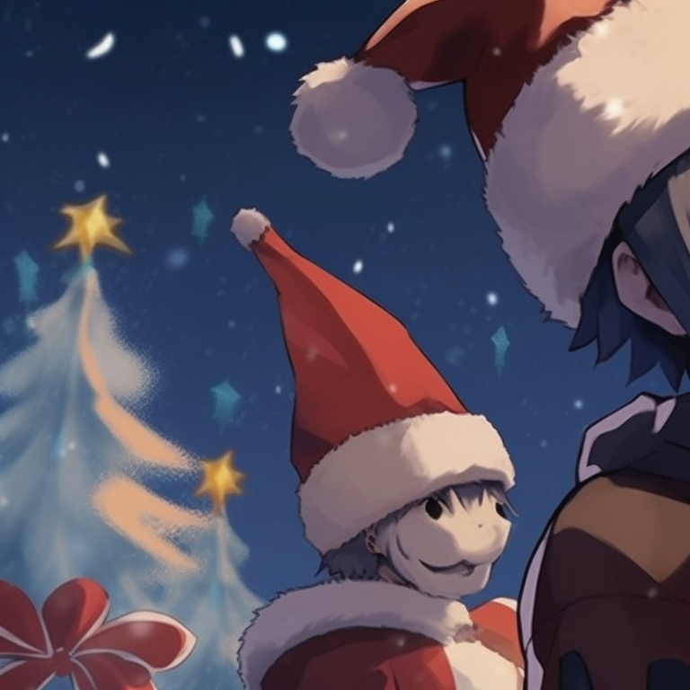 Two characters, light as snowflakes drifting, wintery background and festive colors. top-tier naruto christmas matching profile pics pfp for discord.