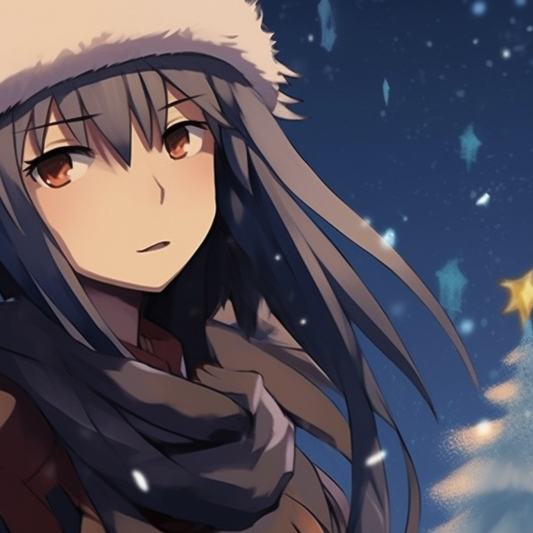 Two characters, light as snowflakes drifting, wintery background and festive colors. top-tier naruto christmas matching profile pics pfp for discord.