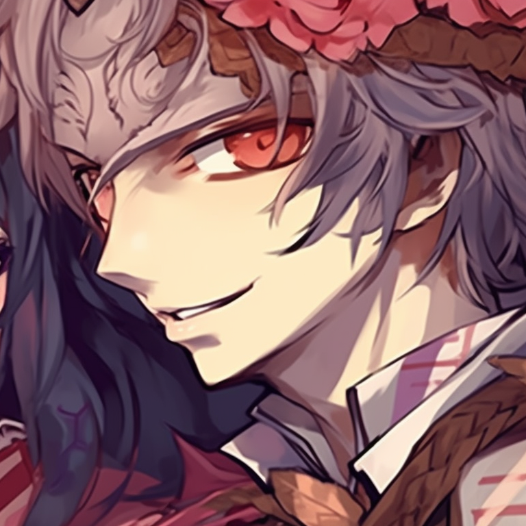 Two anime characters garmented as spooky soulmates, muted colors and eerie atmosphere. spooky anime couples halloween themed profile pictures pfp for discord.