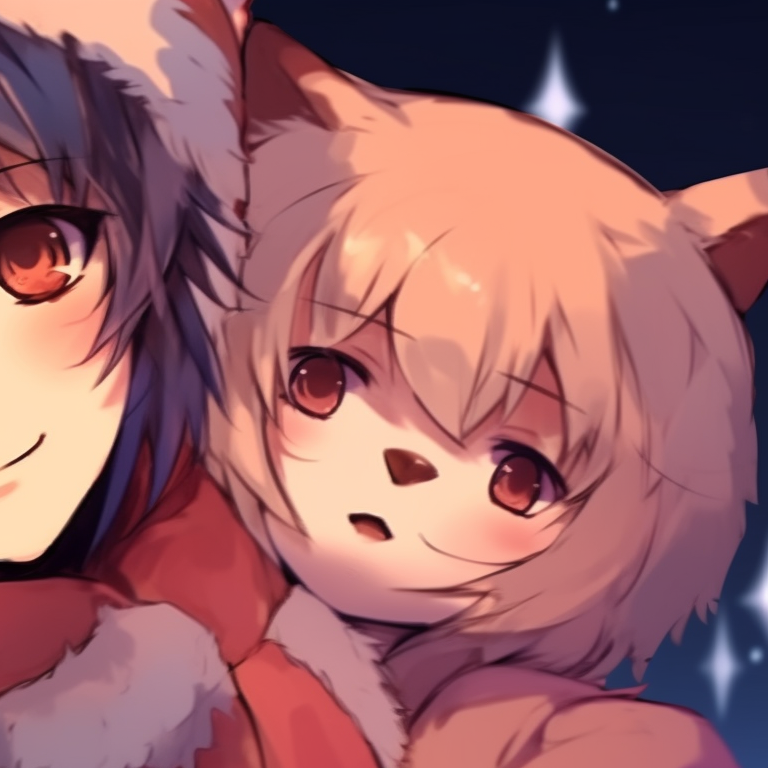 Two catboy characters with jingle bells, bright hues and playful poses. catboy inspired matching christmas pfp pfp for discord.